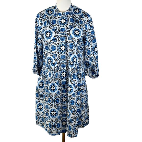 Tuckernuck X-SMALL Golden Medallion Crawford Dress Blue White Ruffle Mini - Picture 2 of 9